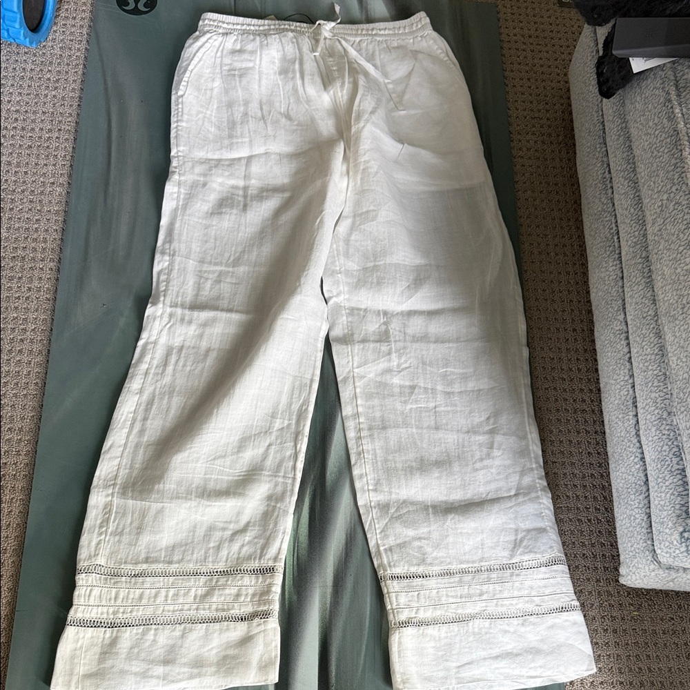 All Saints Ecru White Wide Leg Linen Trousers
